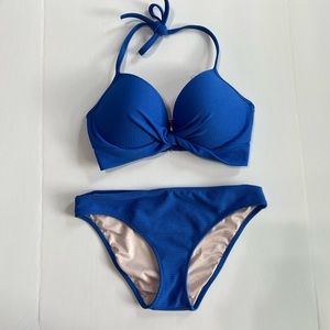 Shade & Shore Sz 34D Push-Up Bikini Sunflower Blue Padded Underwire Swimwear